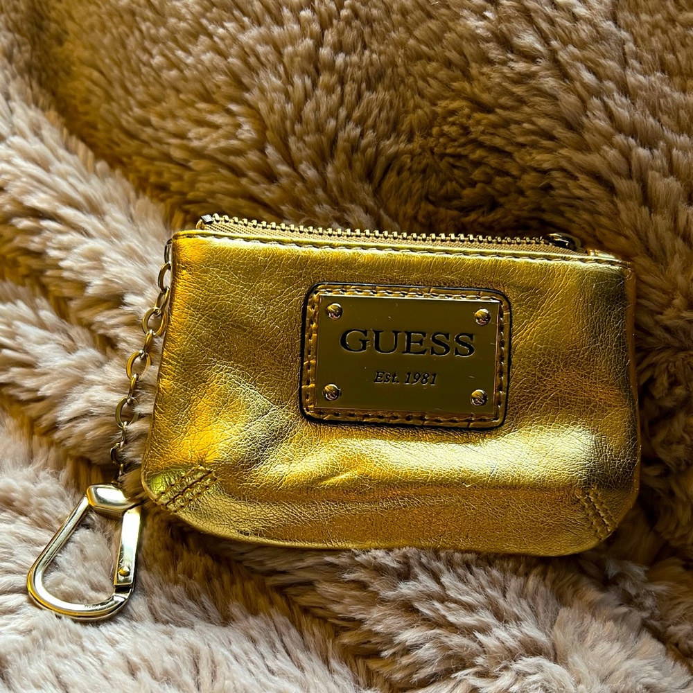 Gold Guess Card Holder with Keychain
